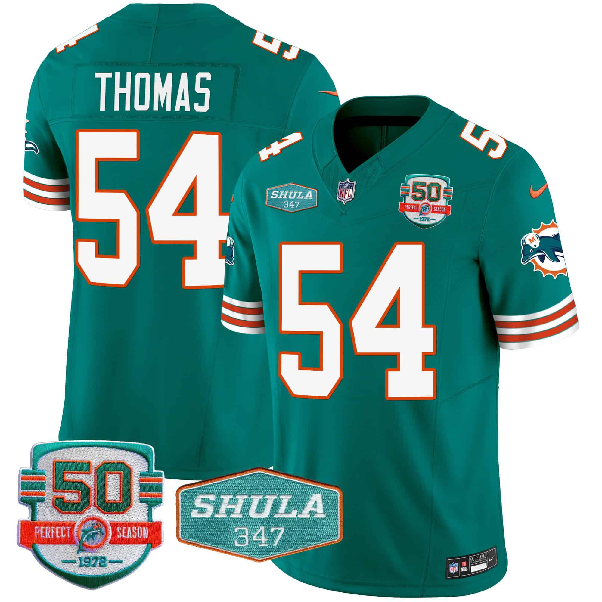 Men Miami Dolphins #54 Thomas Green 2024 Nike Throwback Shula 347 Patch Vapor NFL Jersey style 1